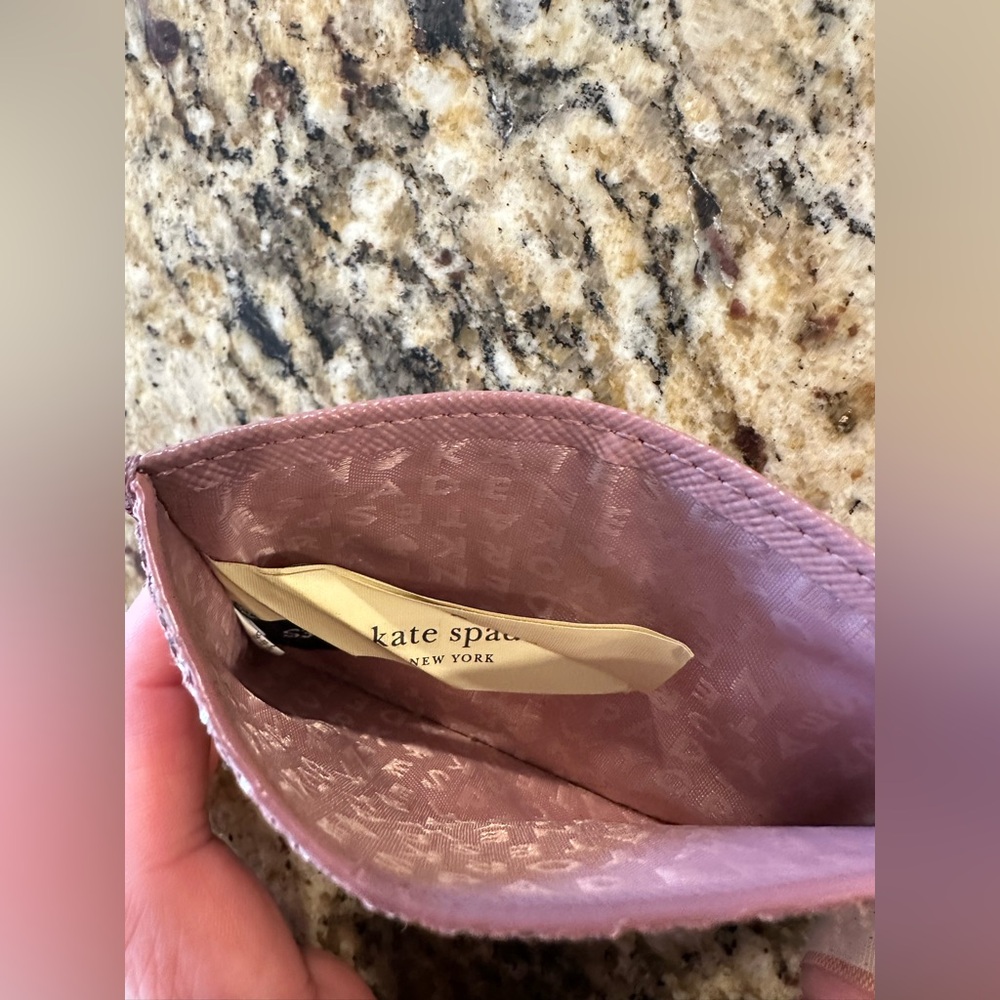 Kate Spade card holder in glittery dusty peony pink color. - Picture 5 of 7
